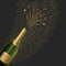 Champagne bottle splashing to new year
