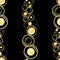 Champagne bubbles vector seamless pattern background. Effervescent vertically rising droplets black gold backdrop