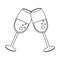 Champagne cups toast cartoon in black and white