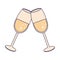 Champagne cups toast cartoon blue lines