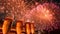 Champagne with fireworks on the background. Festive celebration. This vibrant animation features glasses filled with