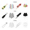 Champagne, fireworks and other accessories at the party.Party and partits set collection icons in cartoon,black,outline