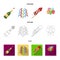 Champagne, fireworks and other accessories at the party.Party and partits set collection icons in cartoon,outline,flat