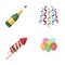 Champagne, fireworks and other accessories at the party.Party and partits set collection icons in cartoon style vector