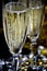 Champagne flutes on a festive dark background