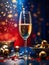 Champagne glass on a dark blue magical Christmas background