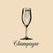 Champagne glass isolated. Vector hand drawn sketch of spumante. Alcoholic drink logo. A white sparkling wine sign.