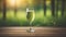 champagne glass on table view of green nature background. Ai generated