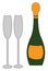 Champagne with glass vector or color illustration