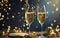 champagne glasses and christmas decorations celebration toast with champagne.New Year\\\'s cards