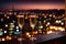 Champagne glasses flutes on balcony overlooking city, festive special occasion