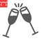 Champagne glasses glyph icon, merry christmas and toast, two glasses of champagne sign vector graphics, editable stroke