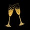 Champagne Glasses - Golden Confetti Effect - Vector Illustration - Isolated On Black Background