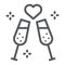 Champagne glasses line icon, celebrating and toast, sparkling goblets sign, vector graphics, a linear pattern on a white