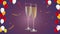 Champagne glasses with serpentine and confetti on dark background