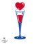 Champagne goblet with red loving heart. Alcohol beverage