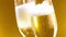 Champagne with golden bubbles on golden background