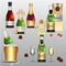 Champagne holiday colorful flat set on transparent background
