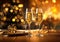 Champagne in luxury glasses for celebration party on bokeh background.Macro.AI Generative