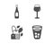 Champagne, Mint bag and Bordeaux glass icons. Ice tea sign. Celebration drink, Mentha tea, Wine glass. Vector