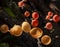 Champagne mushrooms have  beautiful red or orange cup shape in the rainforest,botanical environment fungus toadstool growing,