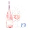 Champagne or sparkling rose bottle with glass vector illustration