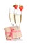 Champagne with strawberry and gift box