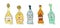 Champagne, tequila, martini, beer and vermouth with smile on white background. Cartoon sketch graphic design. Doodle style with