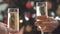 Champagne. Two Glases with Sparkling Champagne Toasting over Holiday Bokeh Blinking Background.