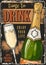 Champagne wine colorful vintage flyer