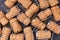 Champagne wine corks texture background ,top view