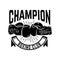 Champion boxing club. Emblem template with boxer gloves. Design element for logo, label, emblem, sign.