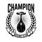 Champion boxing club. Emblem template with boxer punching bag. Design element for logo, label, emblem, sign.