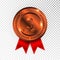 Champion Bronze Medal with Red Ribbon Icon Sign. Third Place Collection Set Isolated on Transparent Background. Vector Illustratio