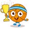 Champion cartoon basketball holding a trophy. Vector Illustration