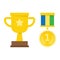 Champion cup, medal. Flat design style.