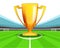 Champion cup in the midfield of football stadium vector