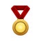 Champion Gold Medal with Red Ribbon. Vector