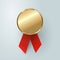 Champion gold medal. winner trophy, golden medal ,sport , first, best , red ribbon ,coin ,prize .