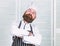 He is champion in the kitchen. Confident bearded strong chef white uniform. Become chef at restaurant. Professional chef