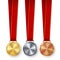 Champion Medals Blank Set Vector. Metal Realistic First, Second Third Placement Prize. Classic Empty Medals Concept. Red