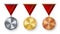 Champion Medals Blank Set Vector. Metal Realistic First, Second Third Placement Prize. Classic Empty Medals Concept. Red