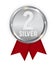 Champion Silver Medal with Red Ribbon. Icon Sign of Second Place Isolated on White Background. Vector Illustration