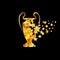 Champions cup. Gold star particles form a sport trophy silhouette.