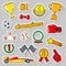 Champions Doodle with Medals, Prize and Podium. Sports Stickers, Badges and Patches