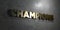 Champions - Gold text on black background - 3D rendered royalty free stock picture