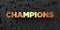 Champions - Gold text on black background - 3D rendered royalty free stock picture