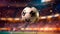 Champions League, the soccer ball glides on the pitch of stadium. Generative AI