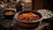 Chana Masala On Stone, Blurred Background, Rustic Pub. Generative AI