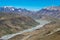 Chandra River Chenab River view from Kunzum Pass Kunzum La - Chandra Taal Moon Lake Trekking course in Spiti, India.